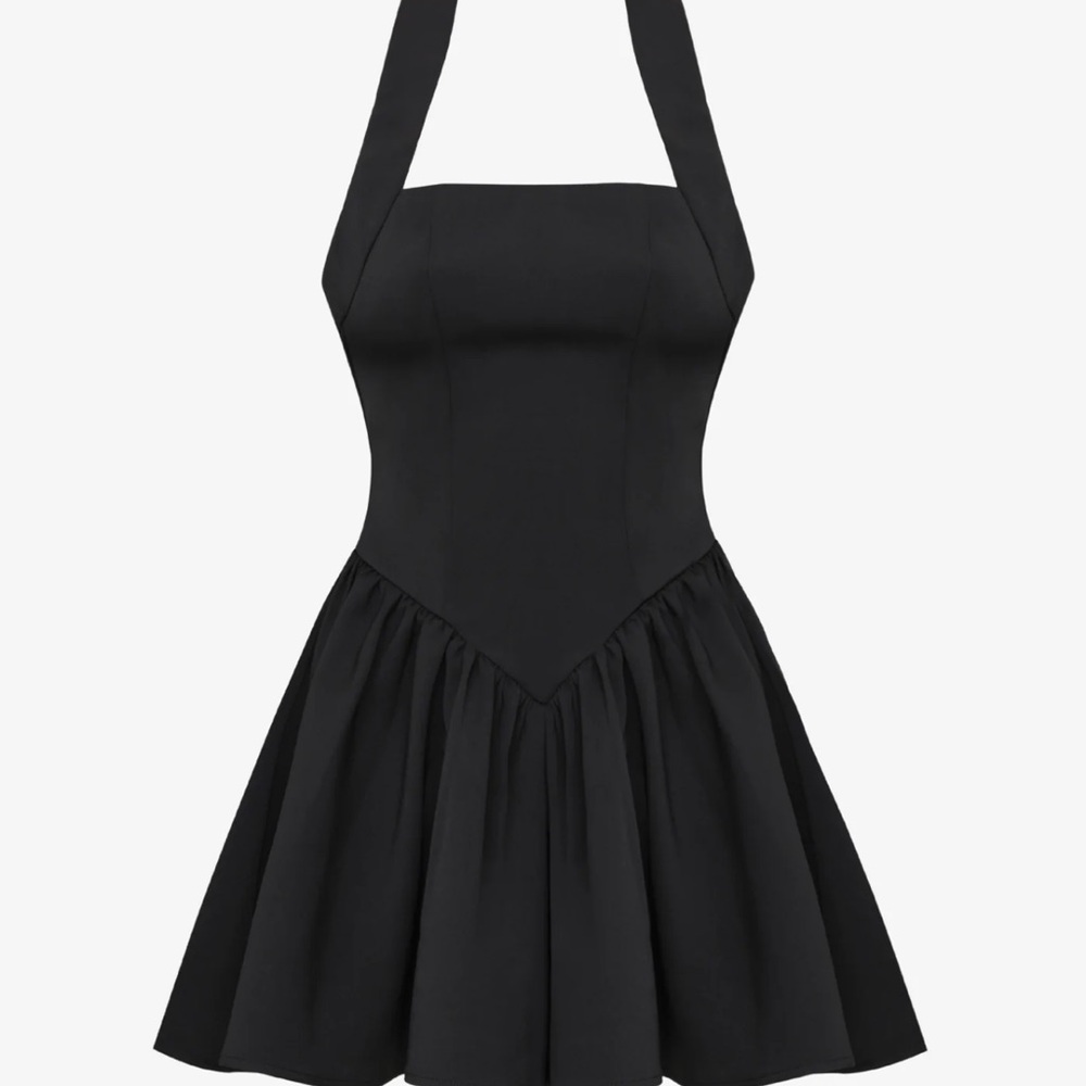 Heiress black halter mini dress